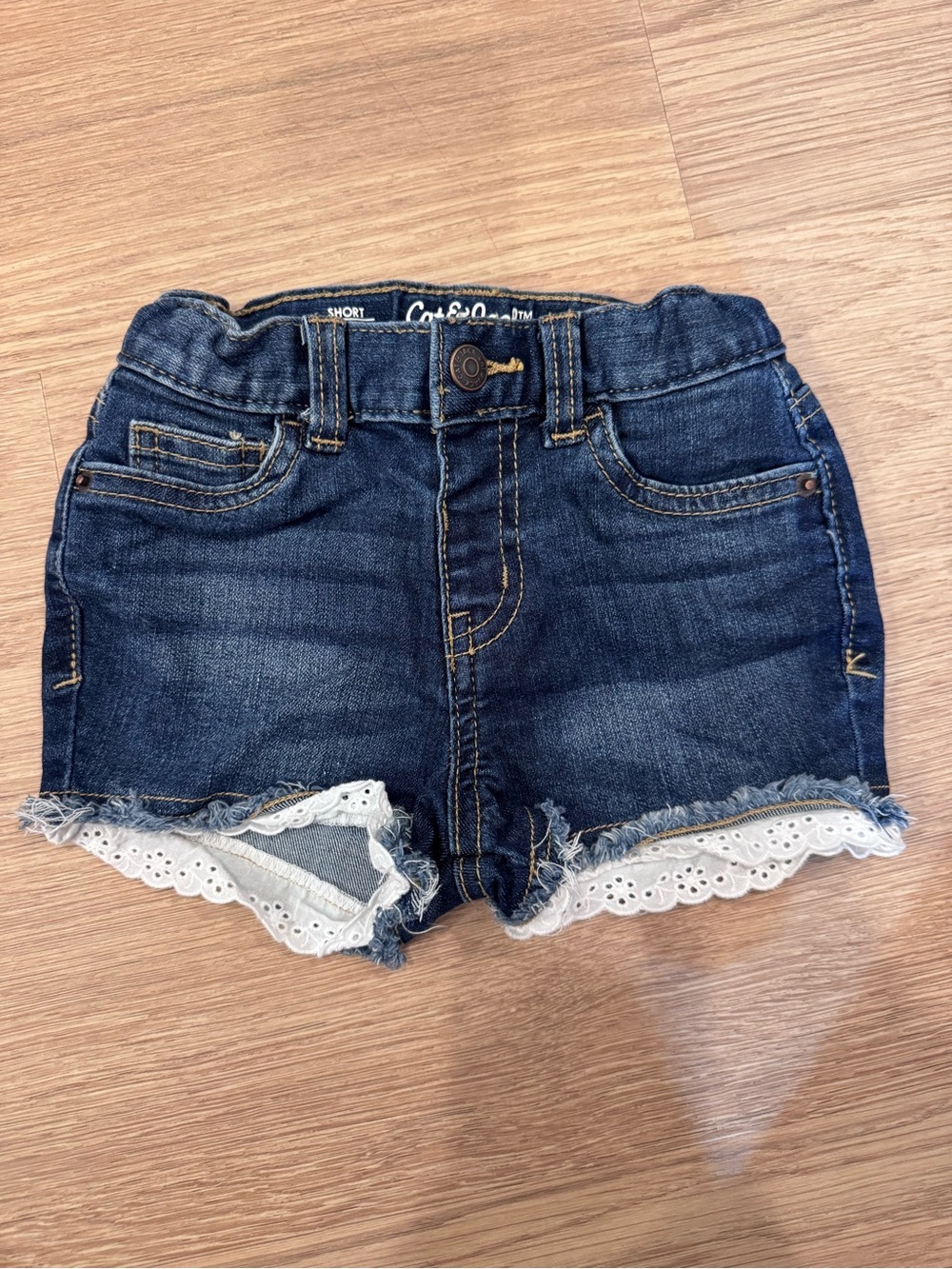 Girls' Dark Blue Denim Shorts with Lace Trim